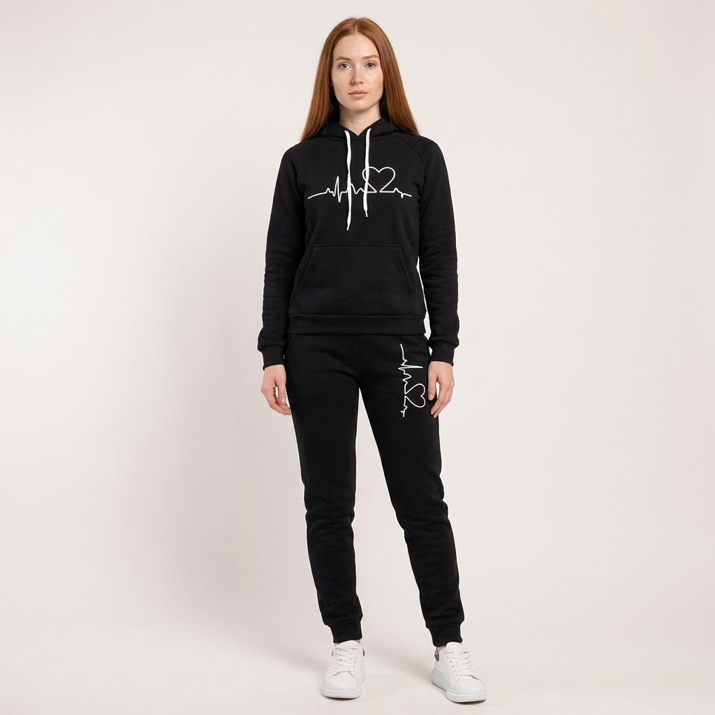 Long Sleeve Hooded Pullover With Pocket And Jogger Set For Women