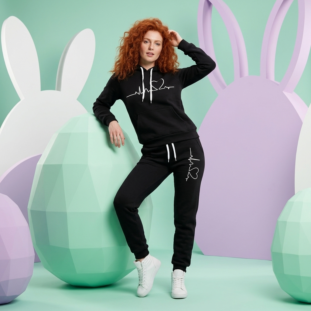 Long Sleeve Hooded Pullover With Pocket And Jogger Set For Women