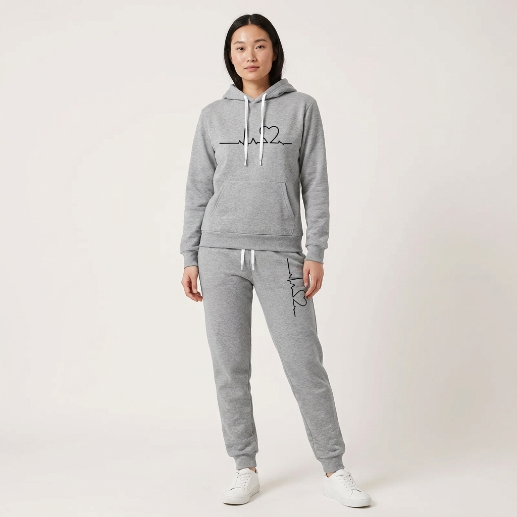 Long Sleeve Hooded Pullover With Pocket And Jogger Set For Women