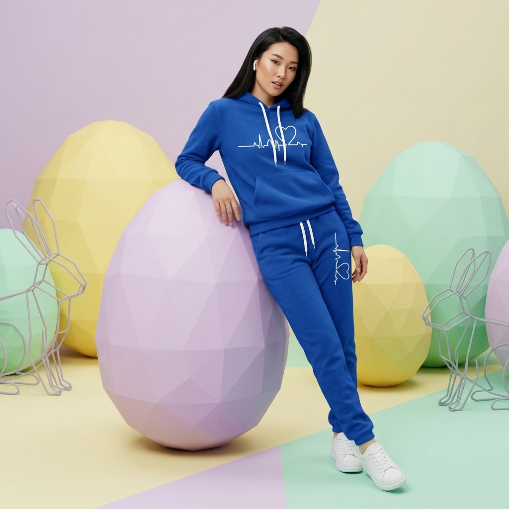 Long Sleeve Hooded Pullover With Pocket And Jogger Set For Women