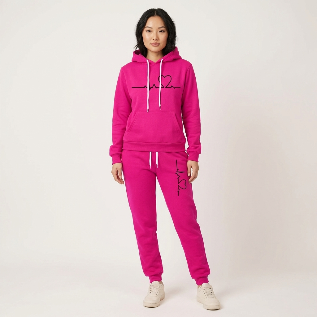 Long Sleeve Hooded Pullover With Pocket And Jogger Set For Women