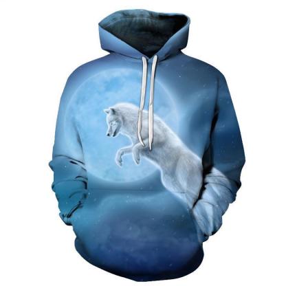 White Wolf Blue Moon 3D Sweatshirt Hoodie Pullover-My 3D Hoodie