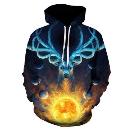 Celestial Space Deer 3D Sweatshirt, Hoodie, Pullover-My 3D Hoodie