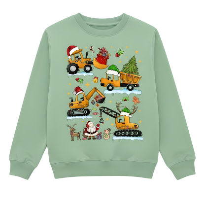 Christmas Excavator Tree Print Sweatshirt For Boys