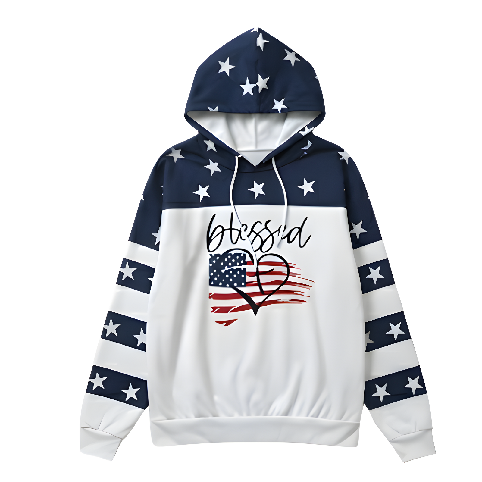 Women White Patriotic Hoodie Loose Fit Pullover With Blessed Print