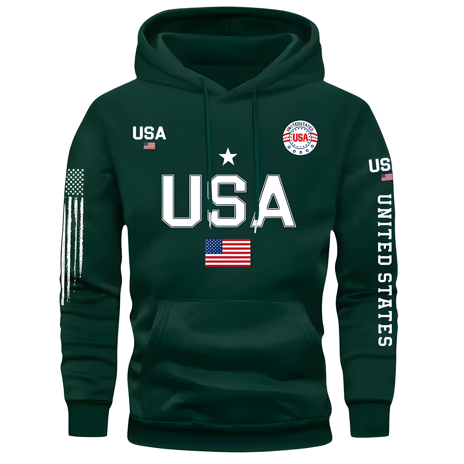 Men Fleece Hoodie With USA Flag Pattern