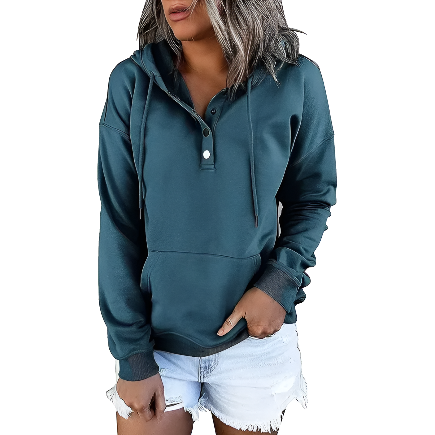 Casual Long Sleeve Sweatshirt With Drawstring Hood For Women
