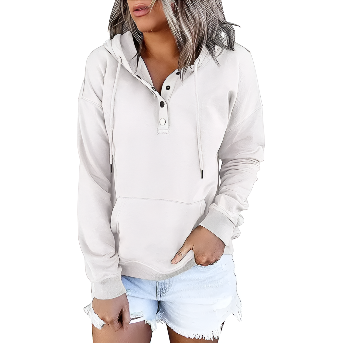 Casual Long Sleeve Sweatshirt With Drawstring Hood For Women