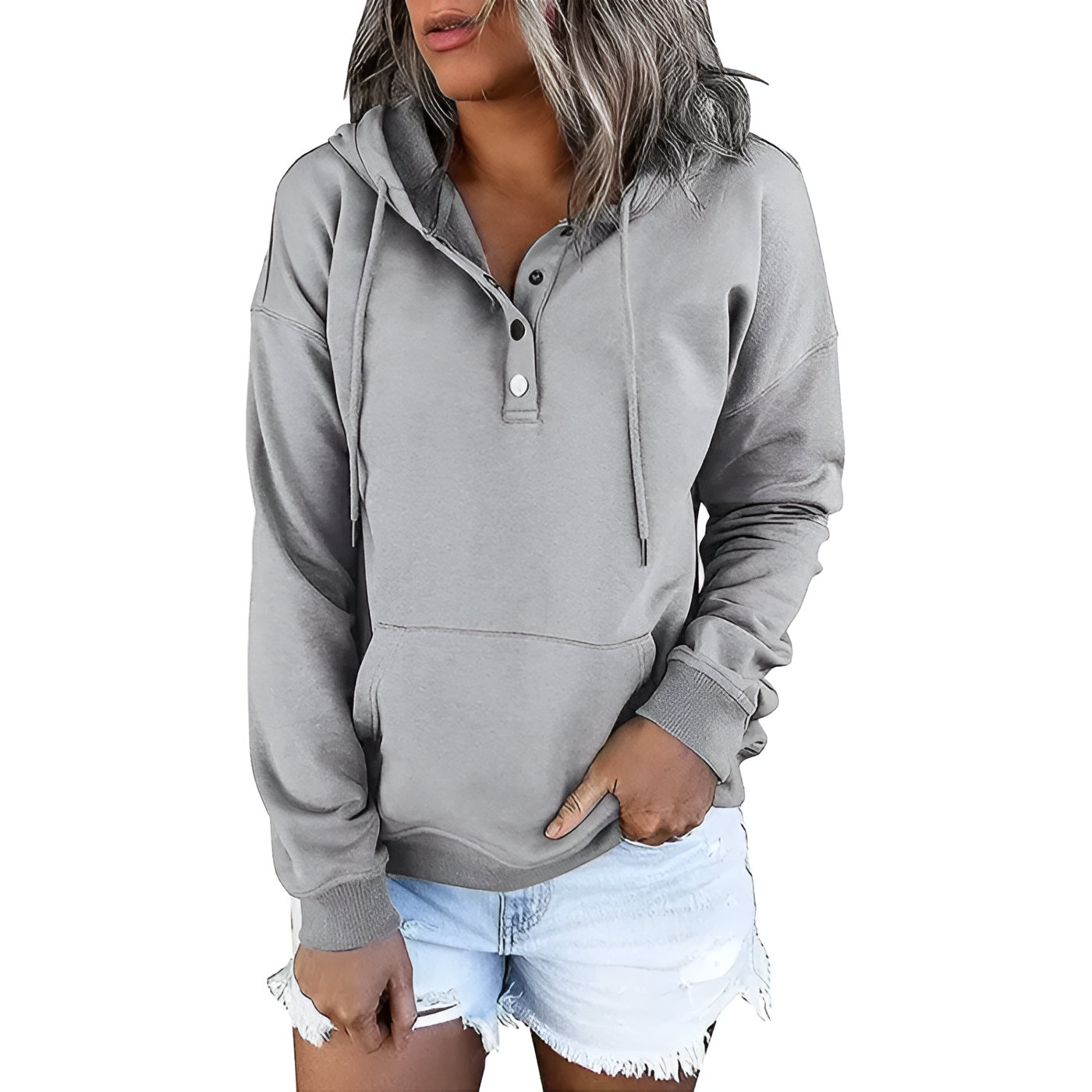 Casual Long Sleeve Sweatshirt With Drawstring Hood For Women