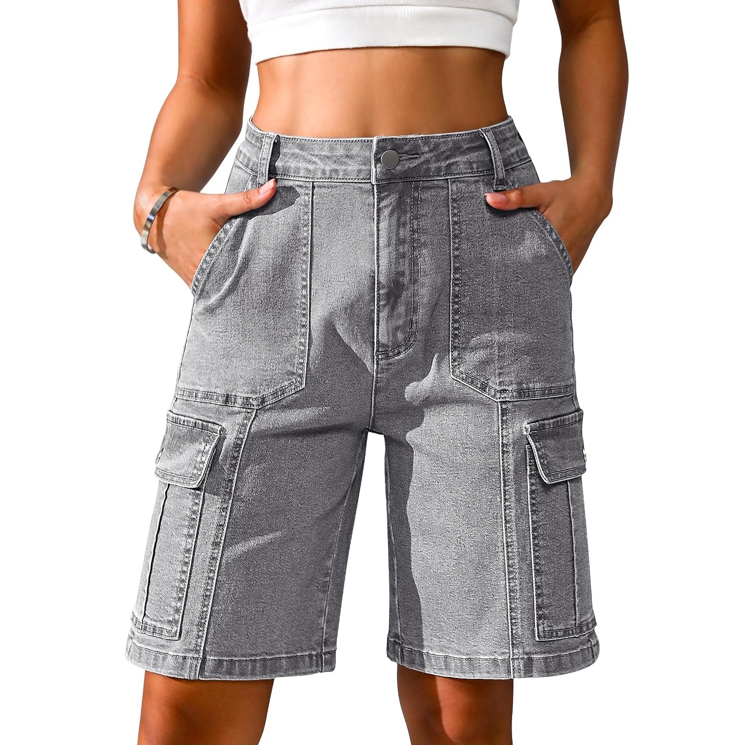 Casual Long Wide Cargo Length Shorts For Women
