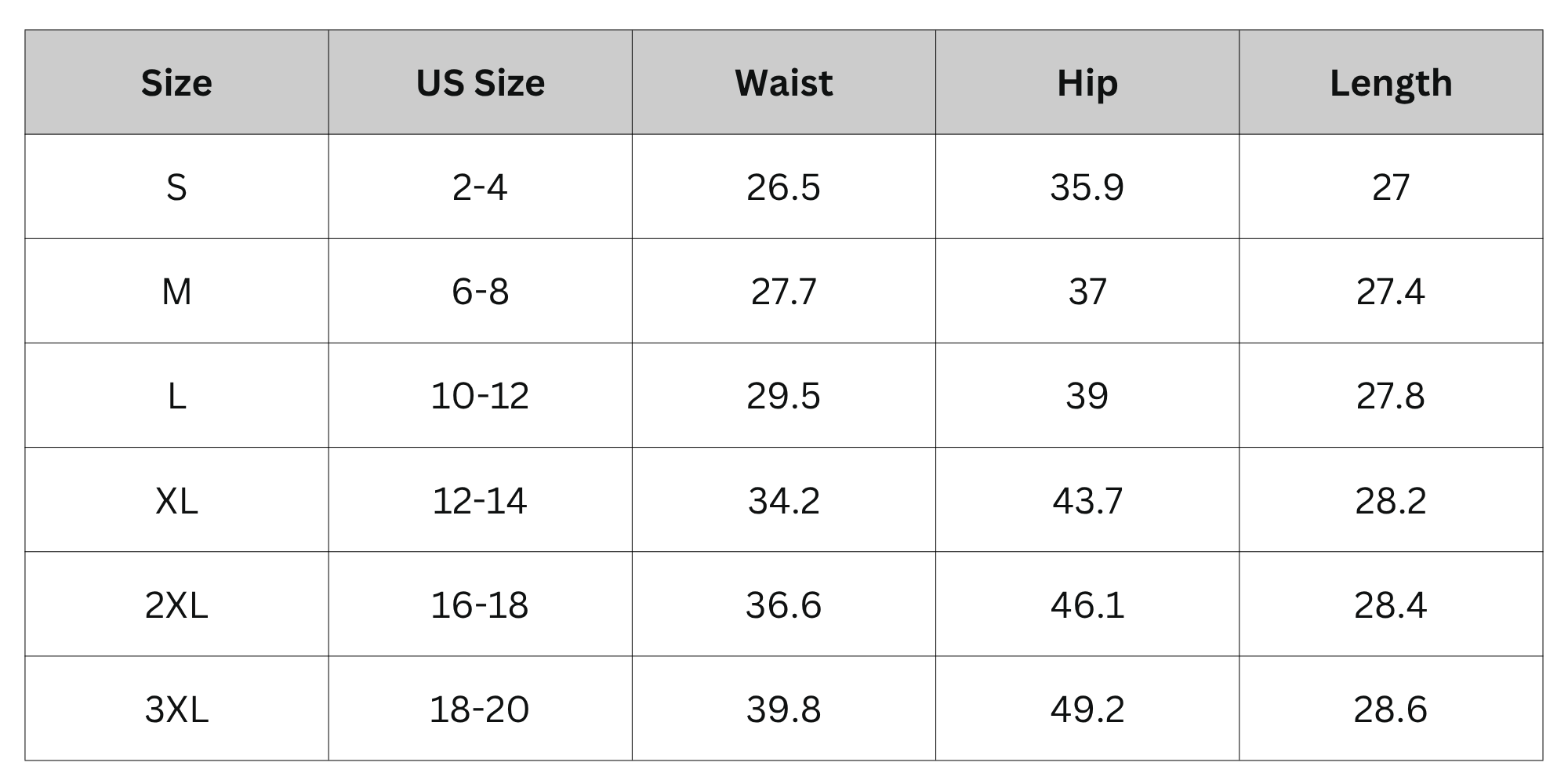 Size Chart