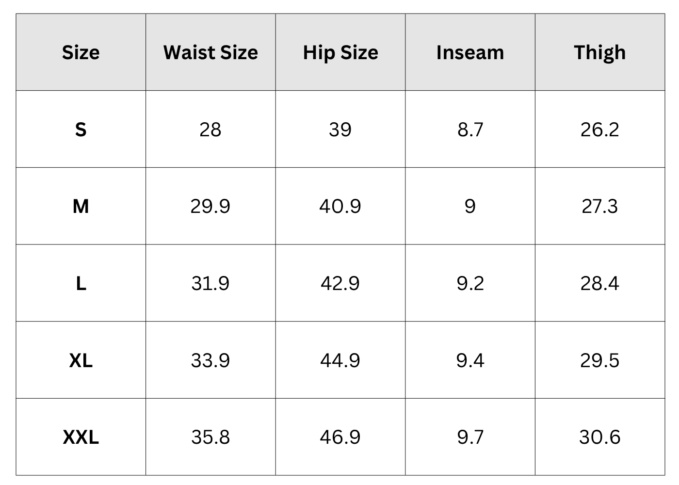 Size Chart