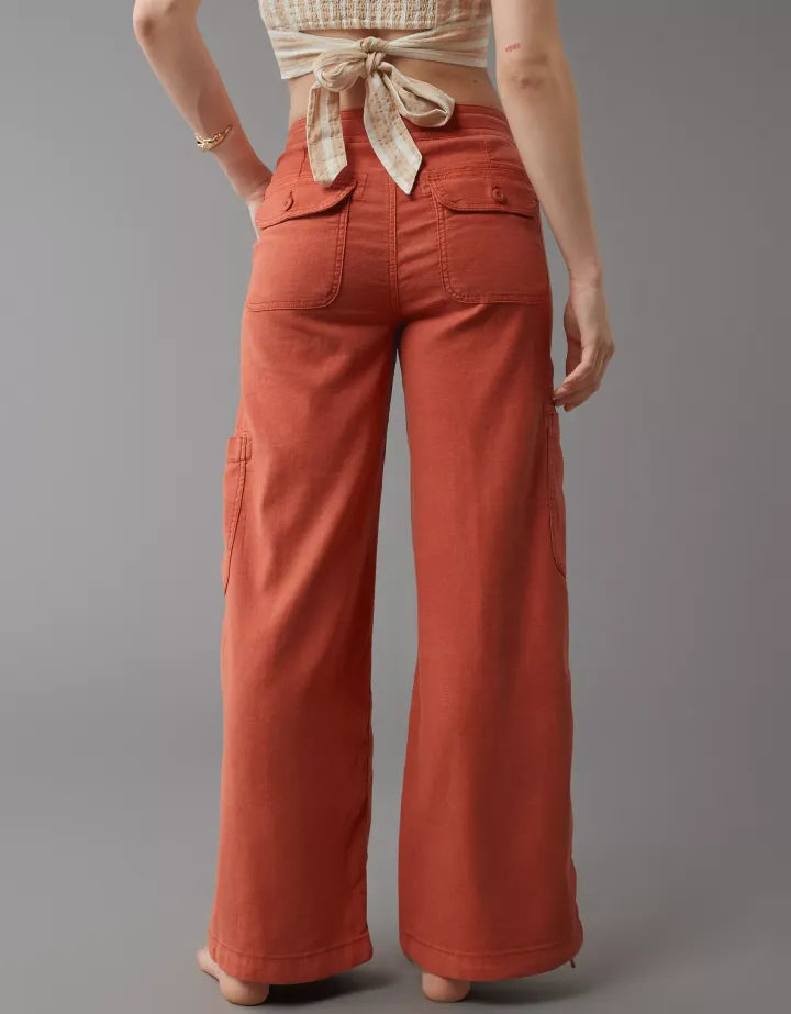 Wide Length Linen Blend Cargo Pants