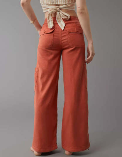 Wide Length Linen Blend Cargo Pants