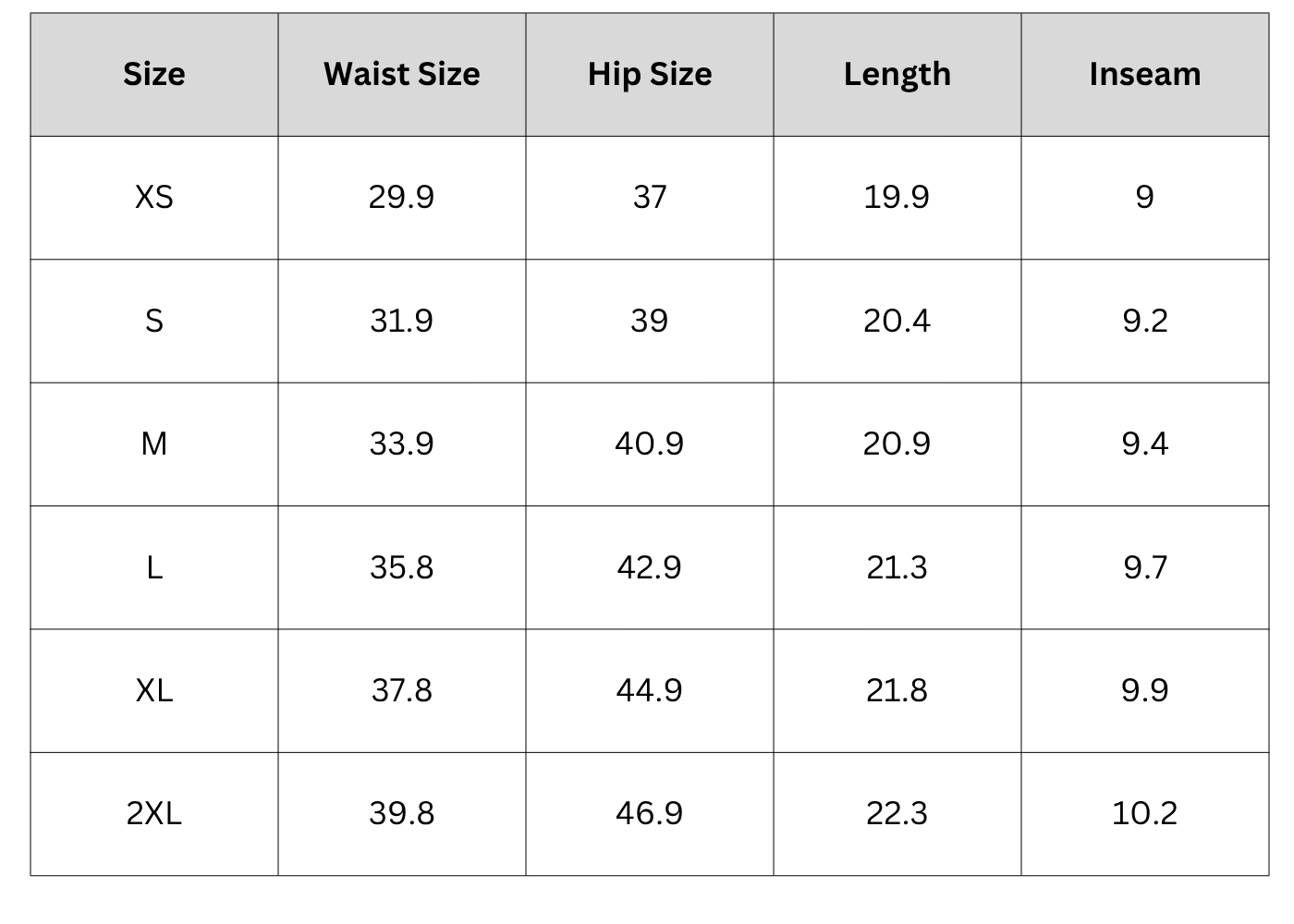 Size Chart