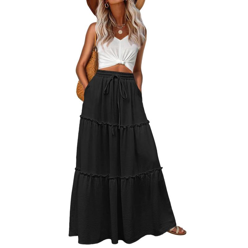 Casual Maxi Boho Beach Long Skirts With Pockets For Women
