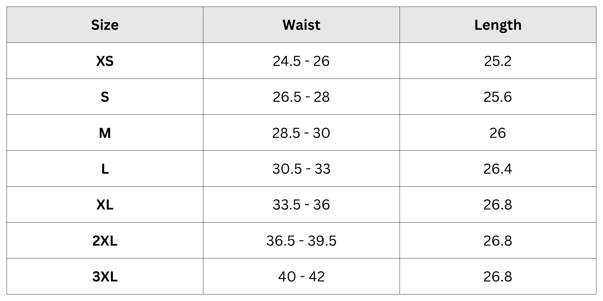 Size Chart