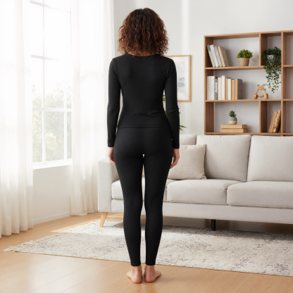 Women Winter Base Layer Top and Bottom Set With Soft Fleece Lining