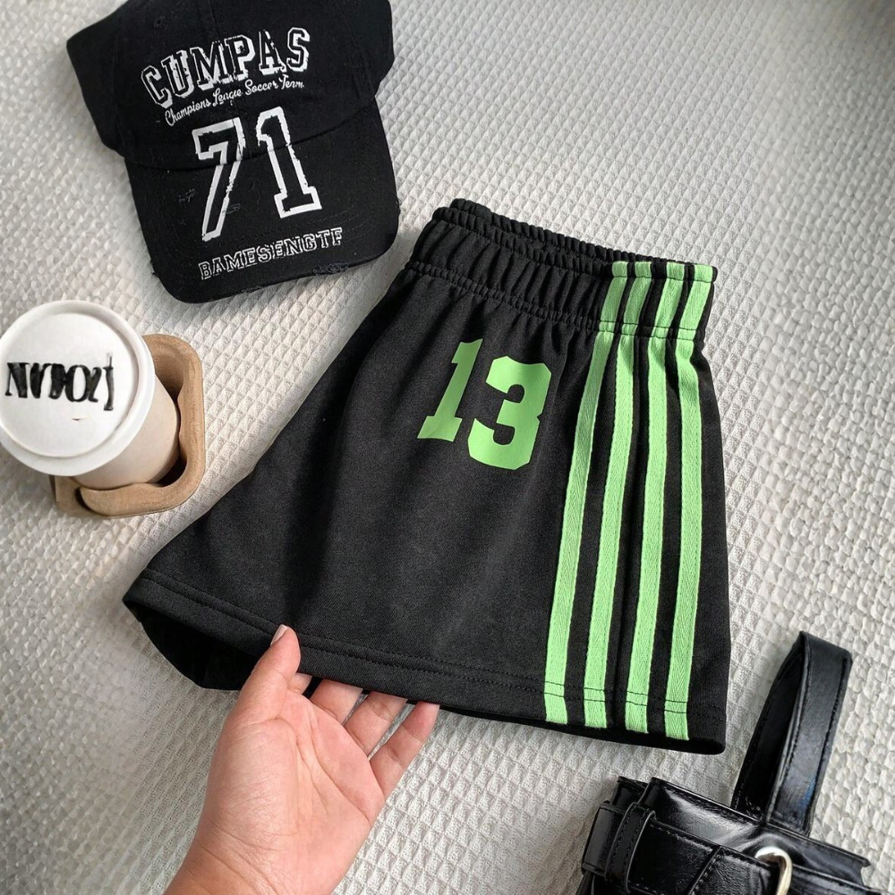 Vintage Washed Knit Cotton Striped Wide Shorts For Women