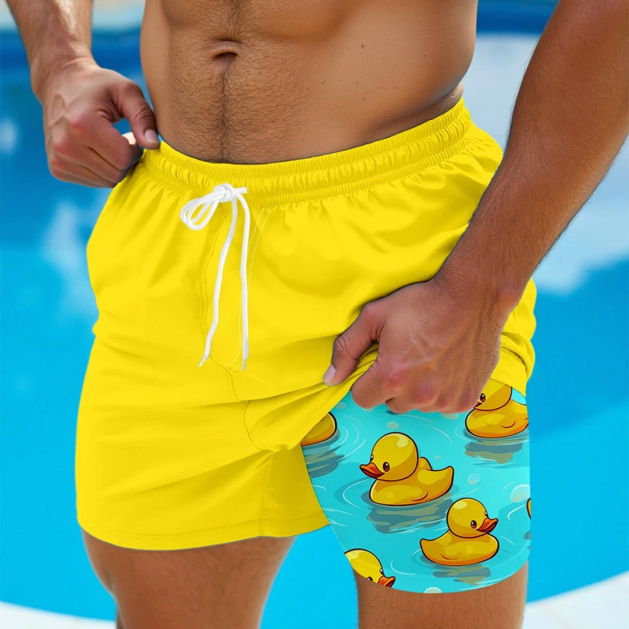 2 In 1 Cartoon Print Comfortable Beach Shorts
