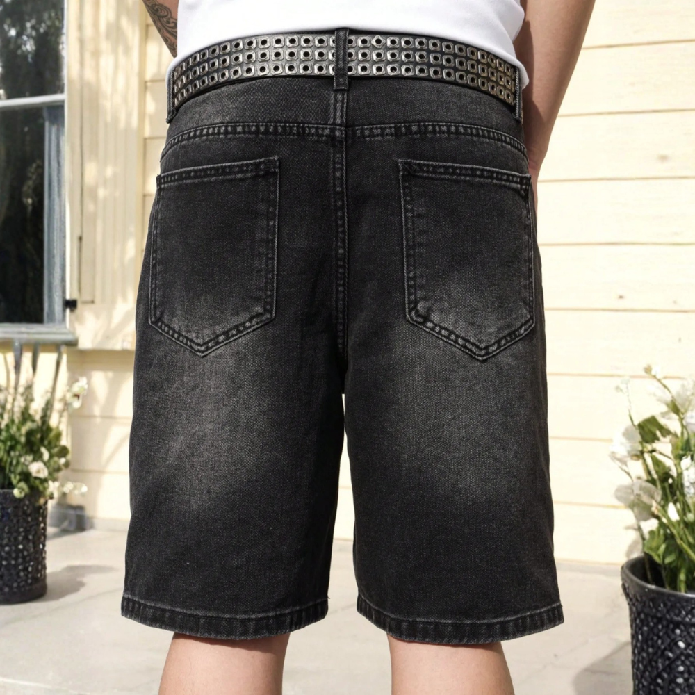 Men’s Distressed Denim Shorts Casual Street Style
