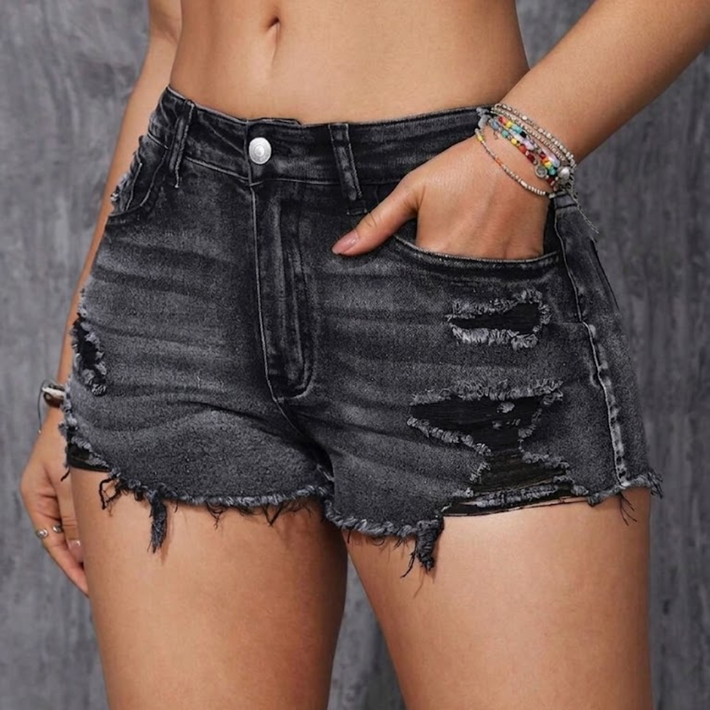 Washed Ripped Versatile Skinny Shorts For Women
