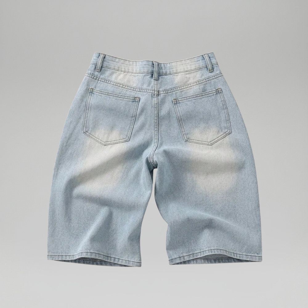 Men’s Faded Light Wash Loose Fit Denim Shorts