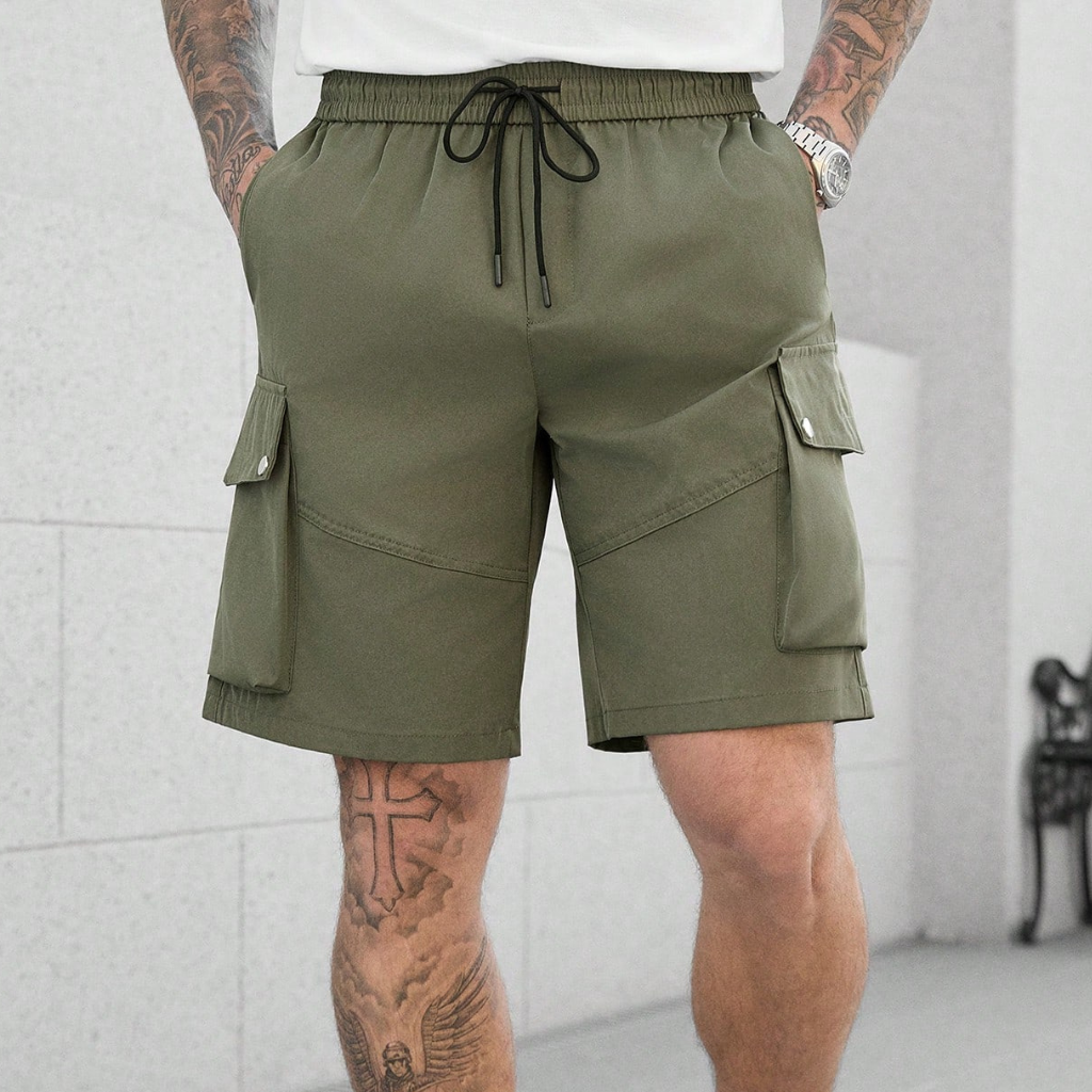 Solid Color Casual Loose Drawstring Shorts
