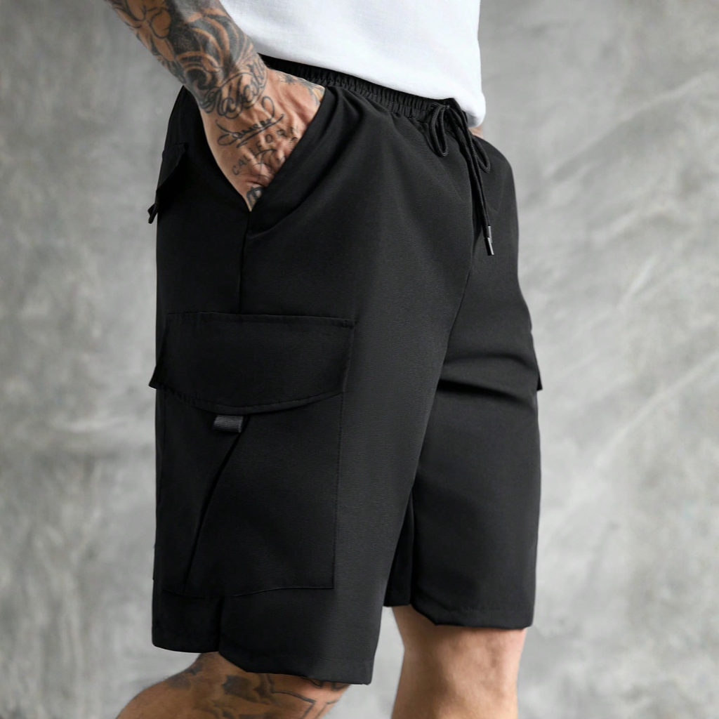 Solid Color Casual Loose Drawstring Shorts