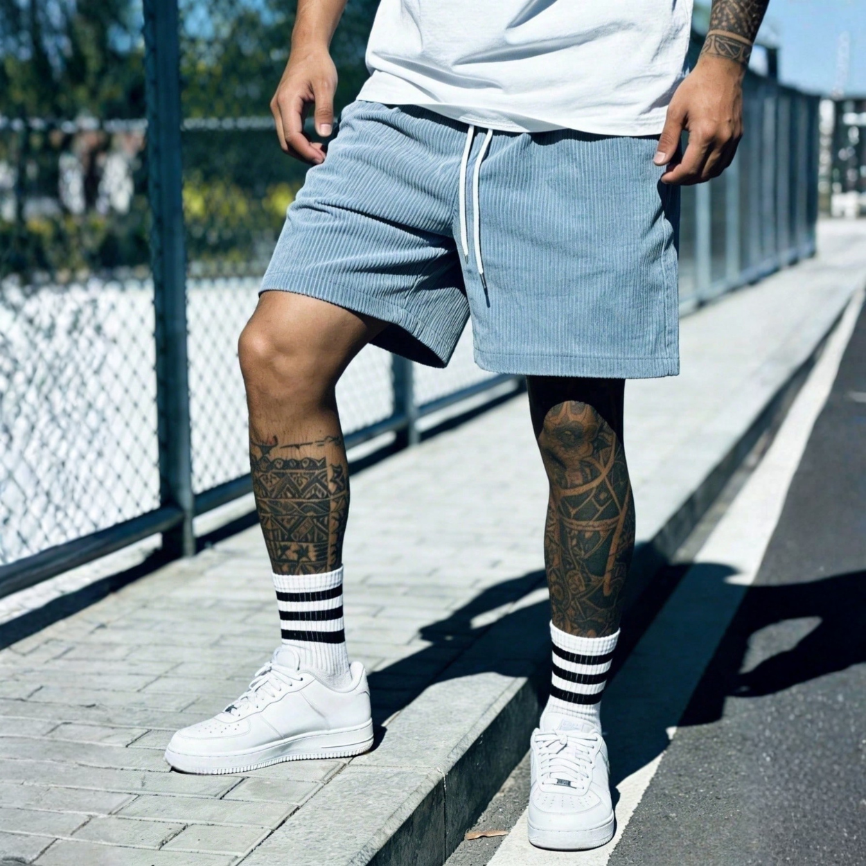 Retro Casual Drawstring Corduroy Shorts For Men