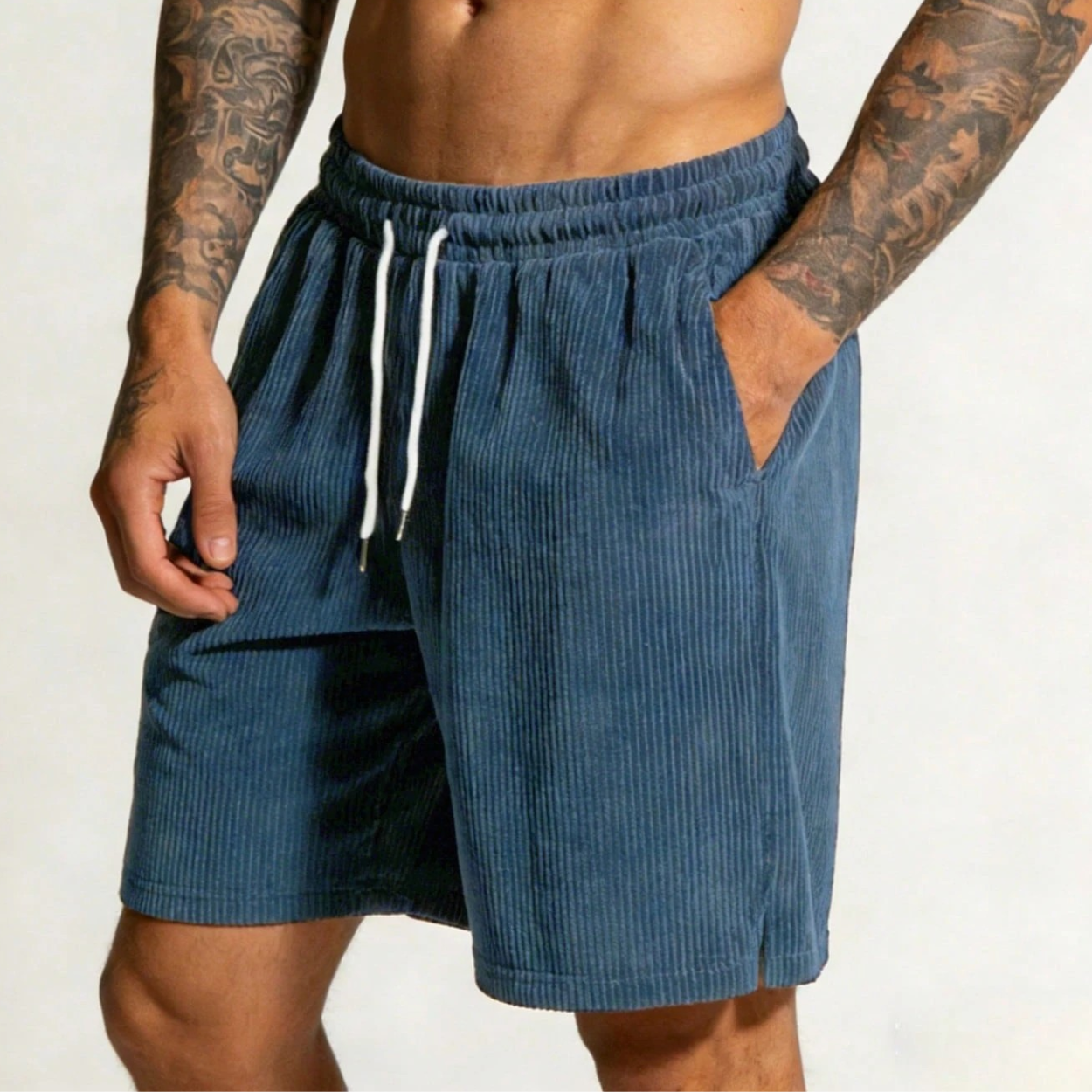 Retro Casual Drawstring Corduroy Shorts For Men