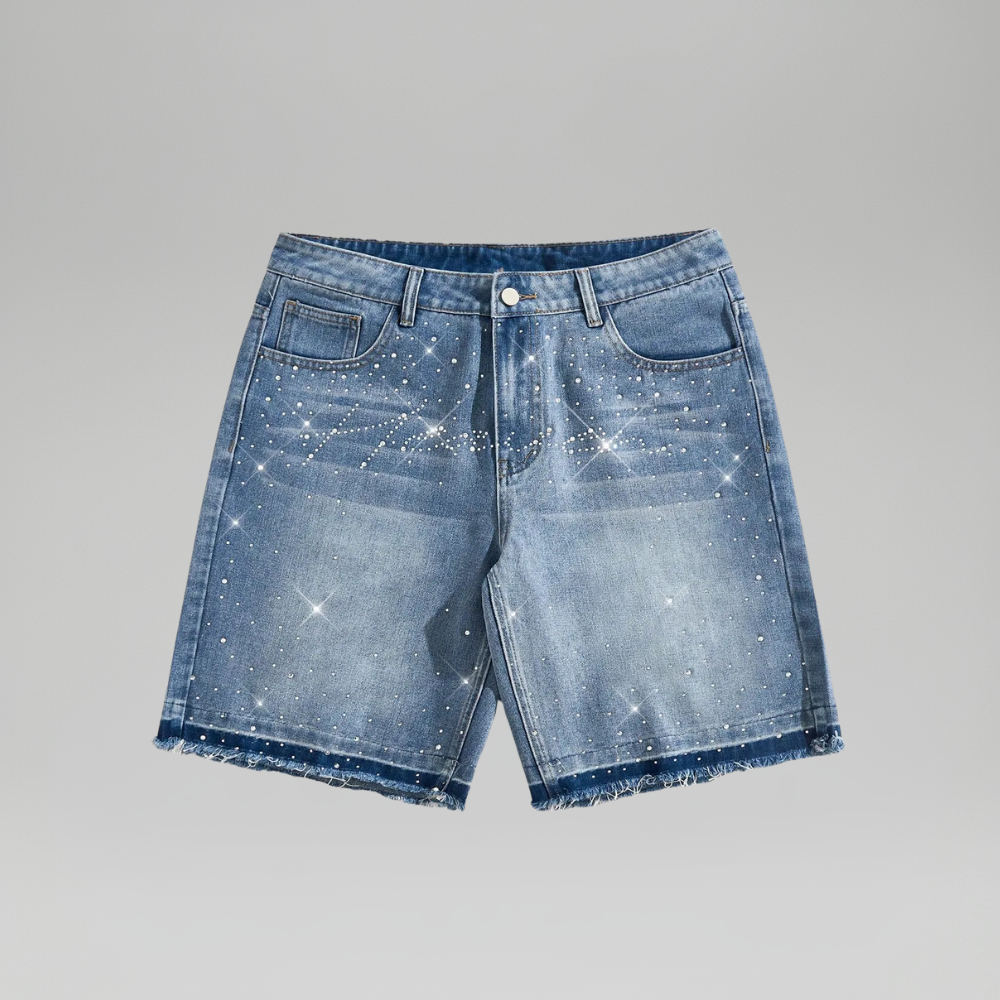 Men’s Rhinestone Decor Denim Shorts Casual Summer