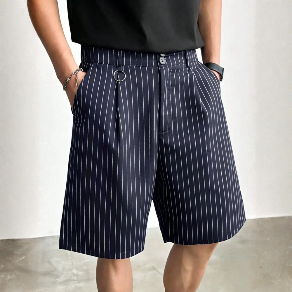 Men’s Striped Pleated Loose Fit Casual Shorts