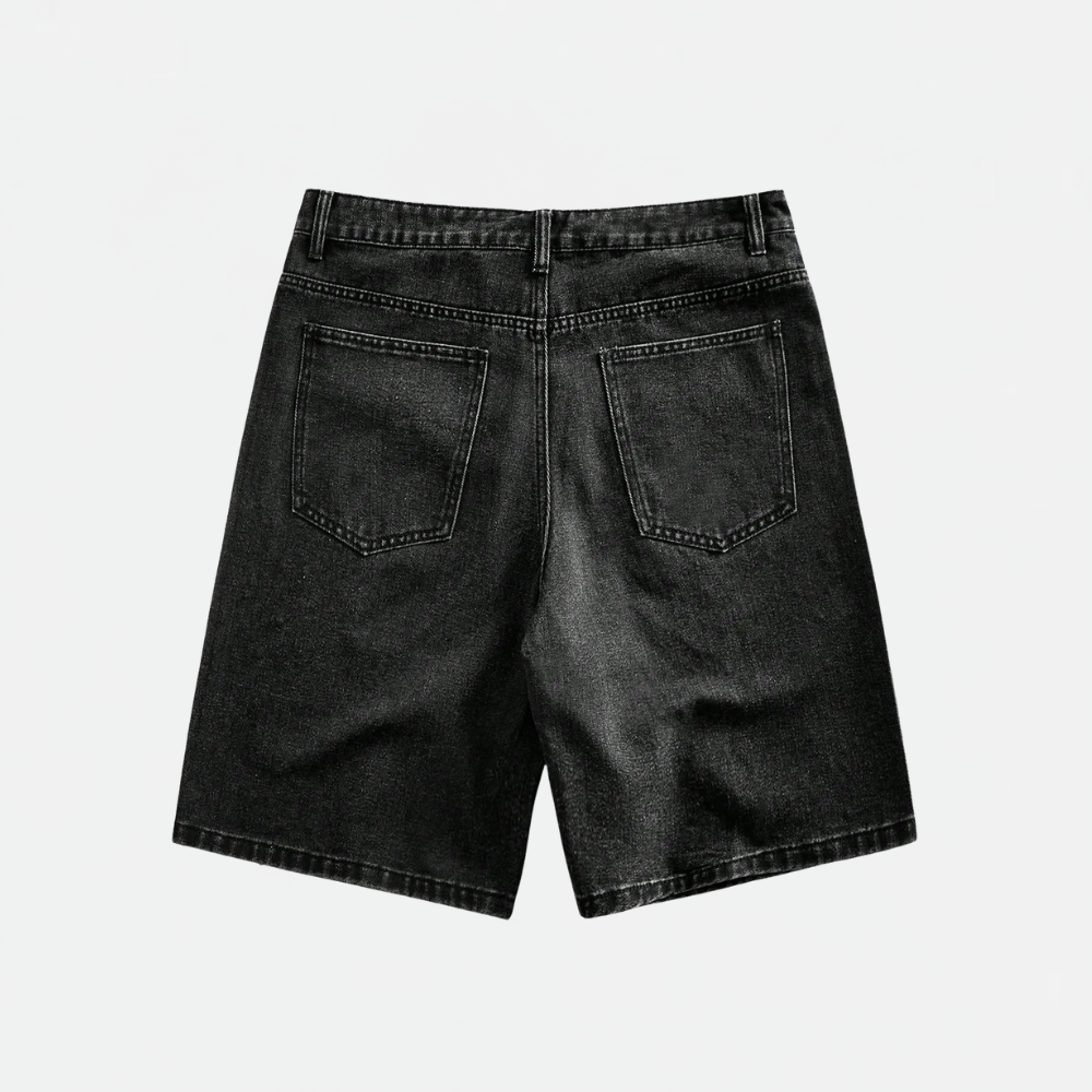 Men’s Washed Denim Shorts With Rhinestone Design