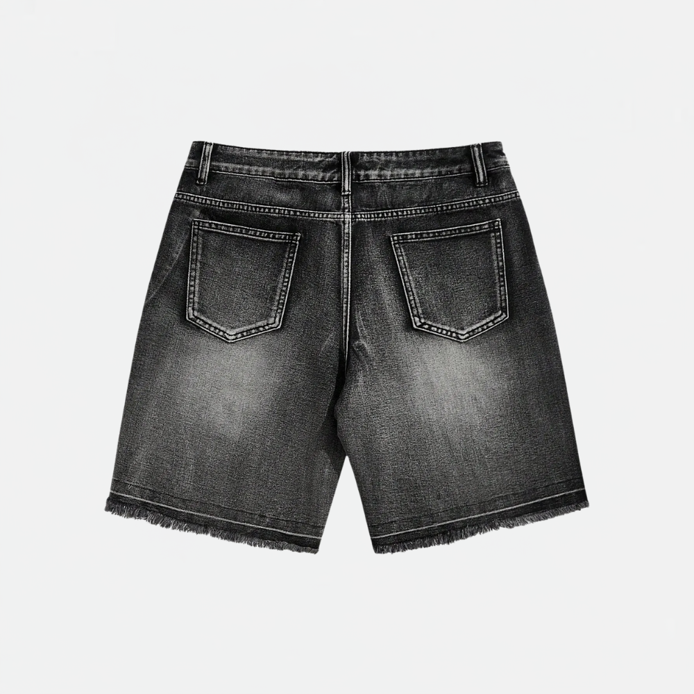 Men’s Washed Denim Shorts With Rhinestone Design