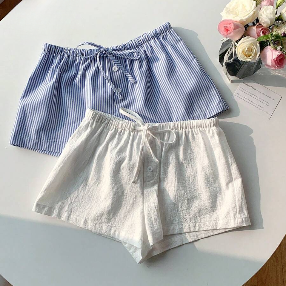 Pack Of 2 Striped Linen Shorts For Women