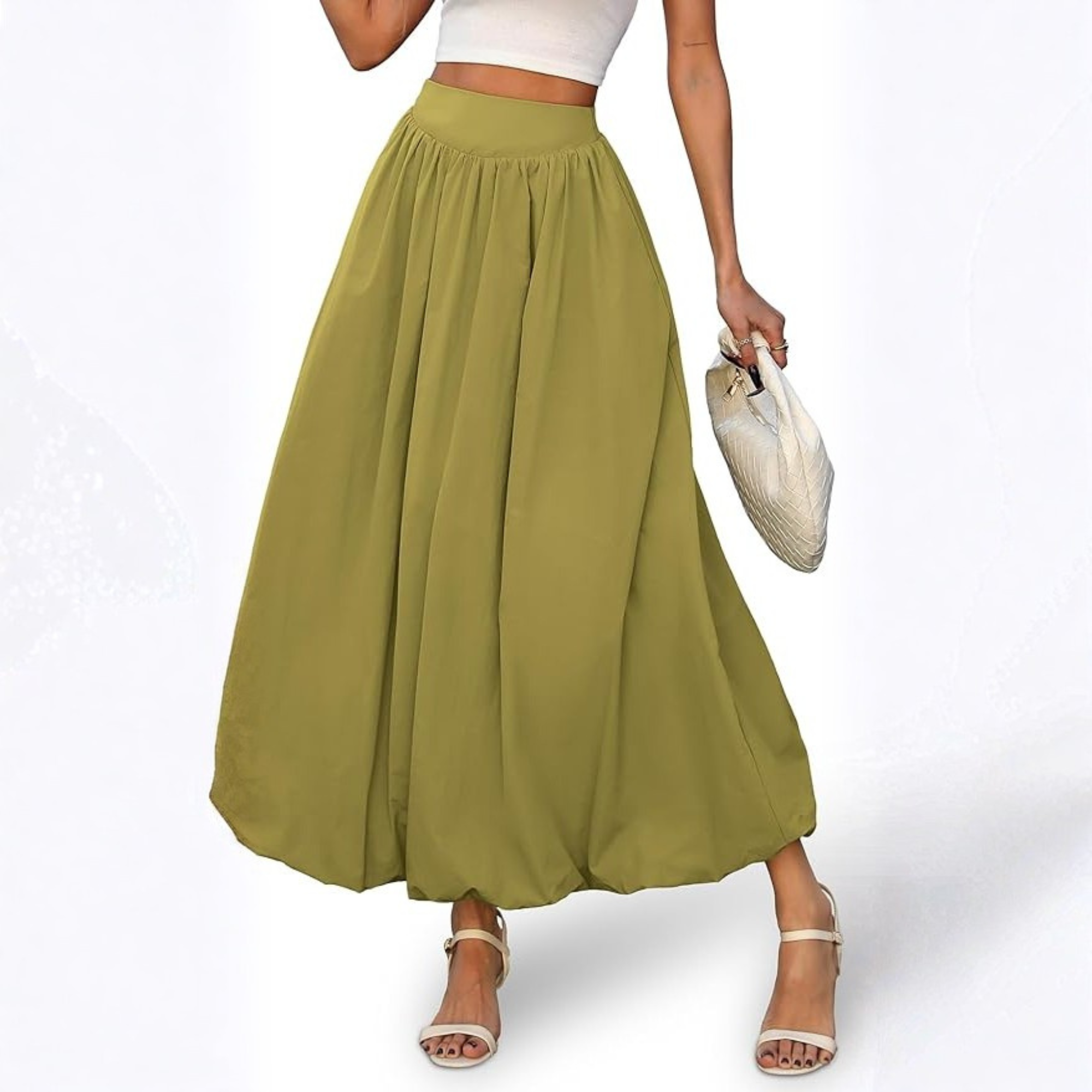 Flowy Bubble Style Maxi Skirt With Elastic For Women