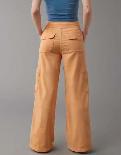 Wide Length Linen Blend Cargo Pants