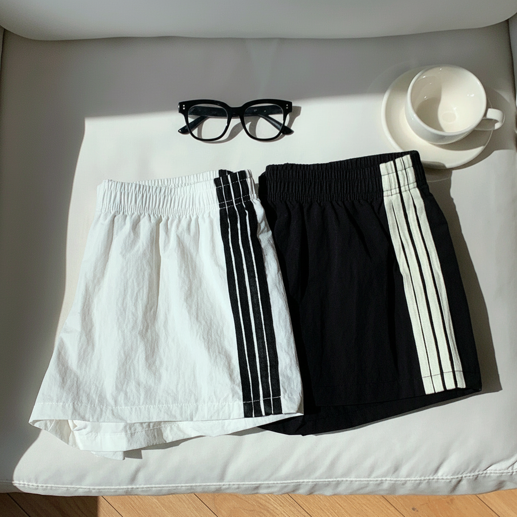 2 Pieces Summer Casual And Versatile Stripe Sports Shorts For Women
