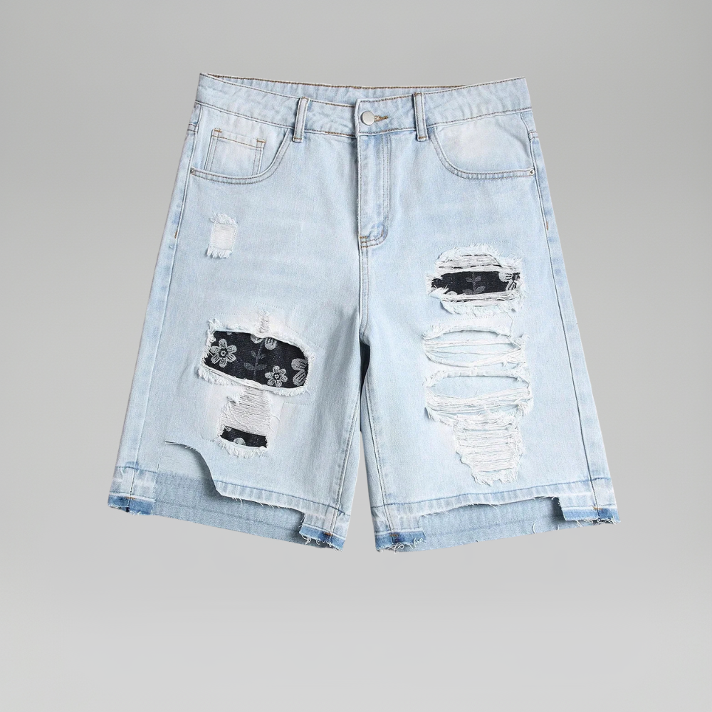 Men’s Distressed Denim Shorts Casual Street Style