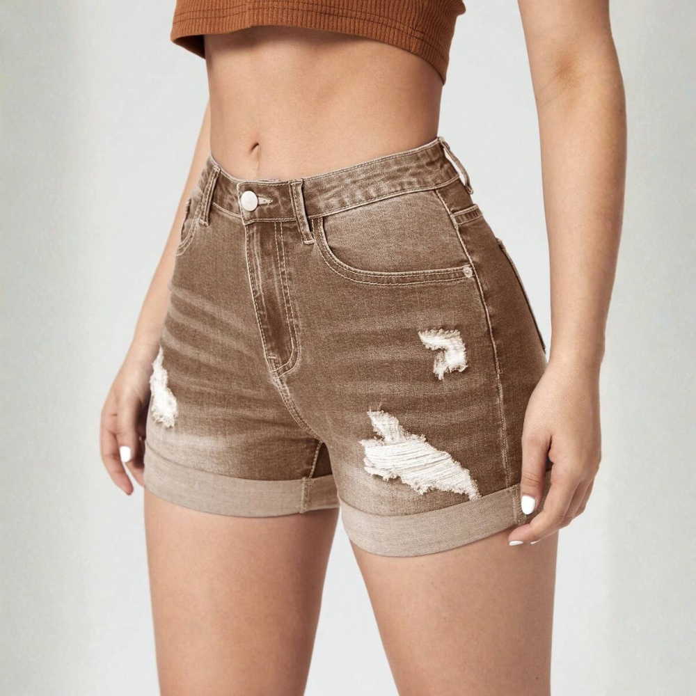 High Waist Frayed Edge Denim Shorts For Womens
