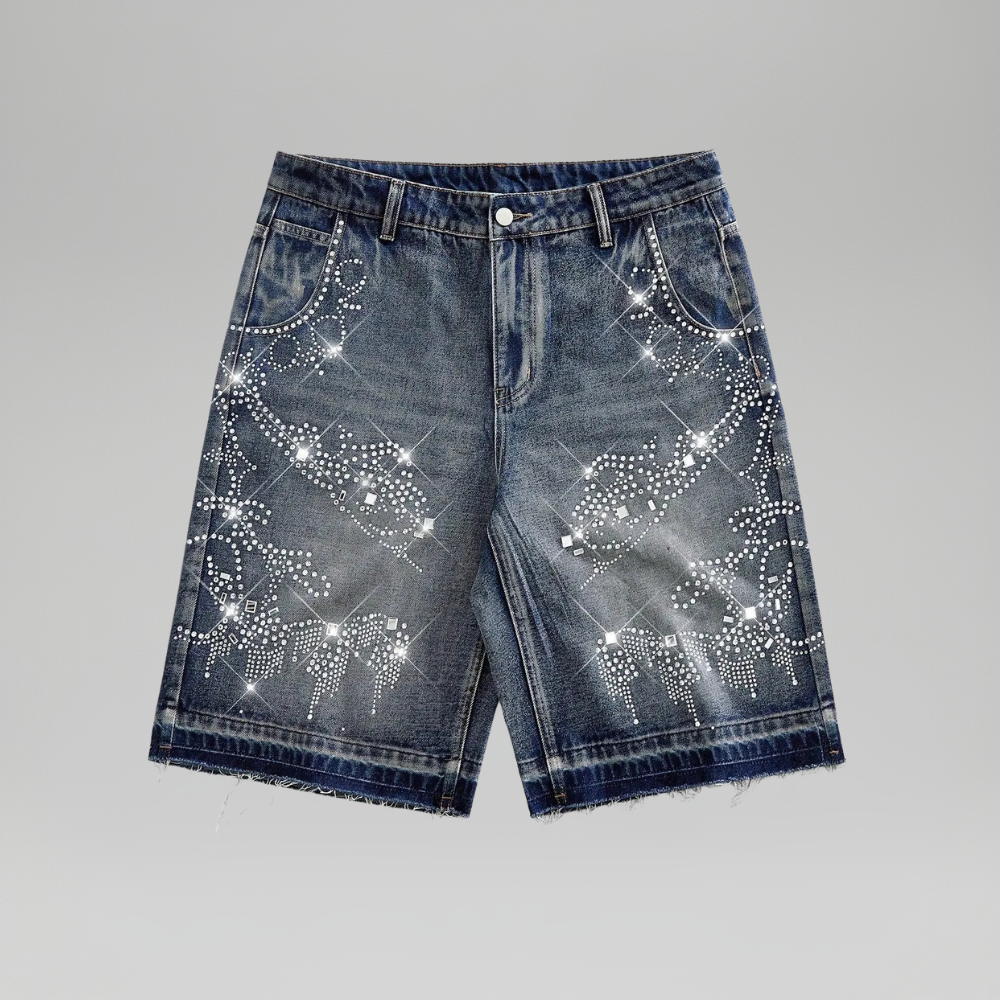 Men’s Rhinestone Decor Denim Shorts Casual Summer
