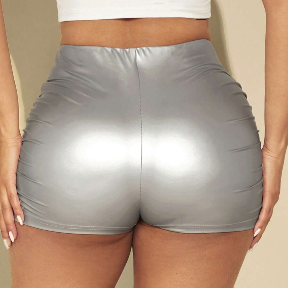 Mid Rise Ruched Slim Fit Shorts For Everyday Wear