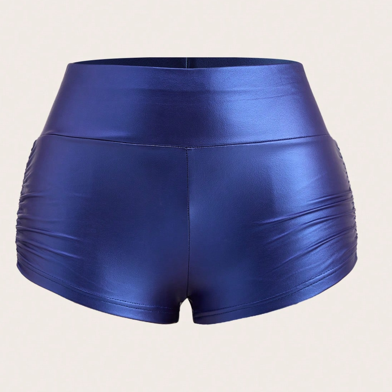 Casual Fitted Ruched Leather Shorts For Women