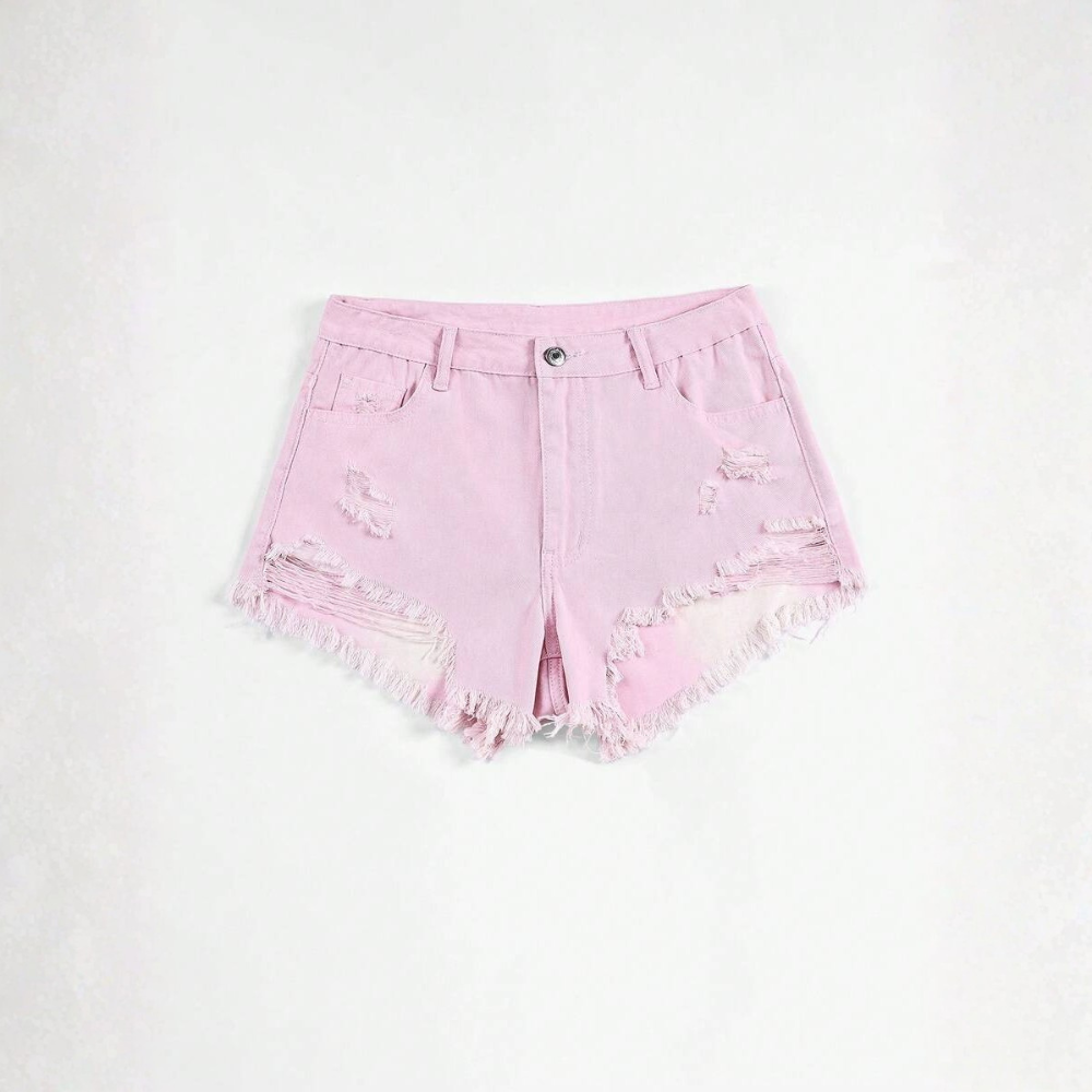 Fringe And Hem Everyday Denim Shorts Y2k Ripped For Women