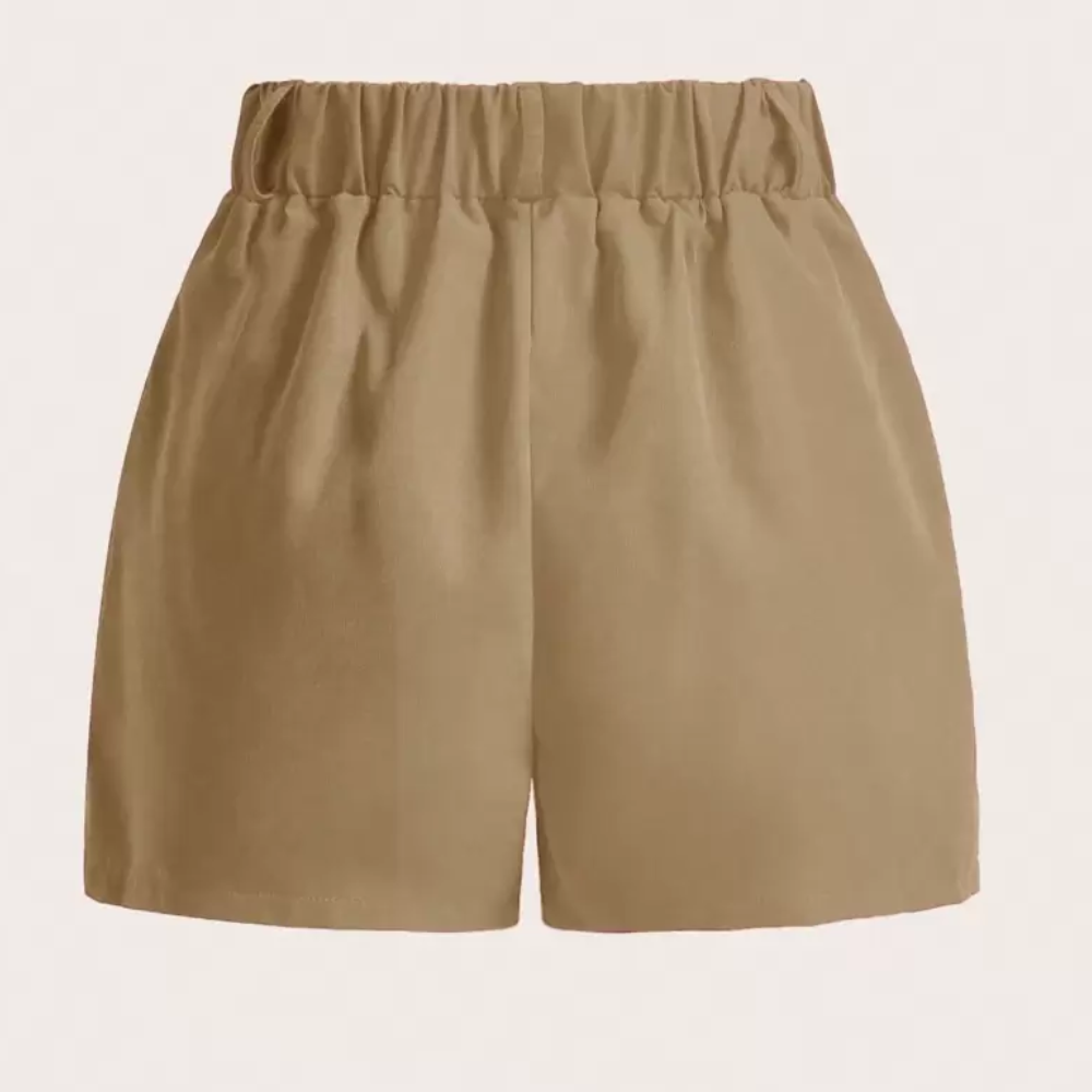Solid Color Pleated Casual Pocket Shorts For Women