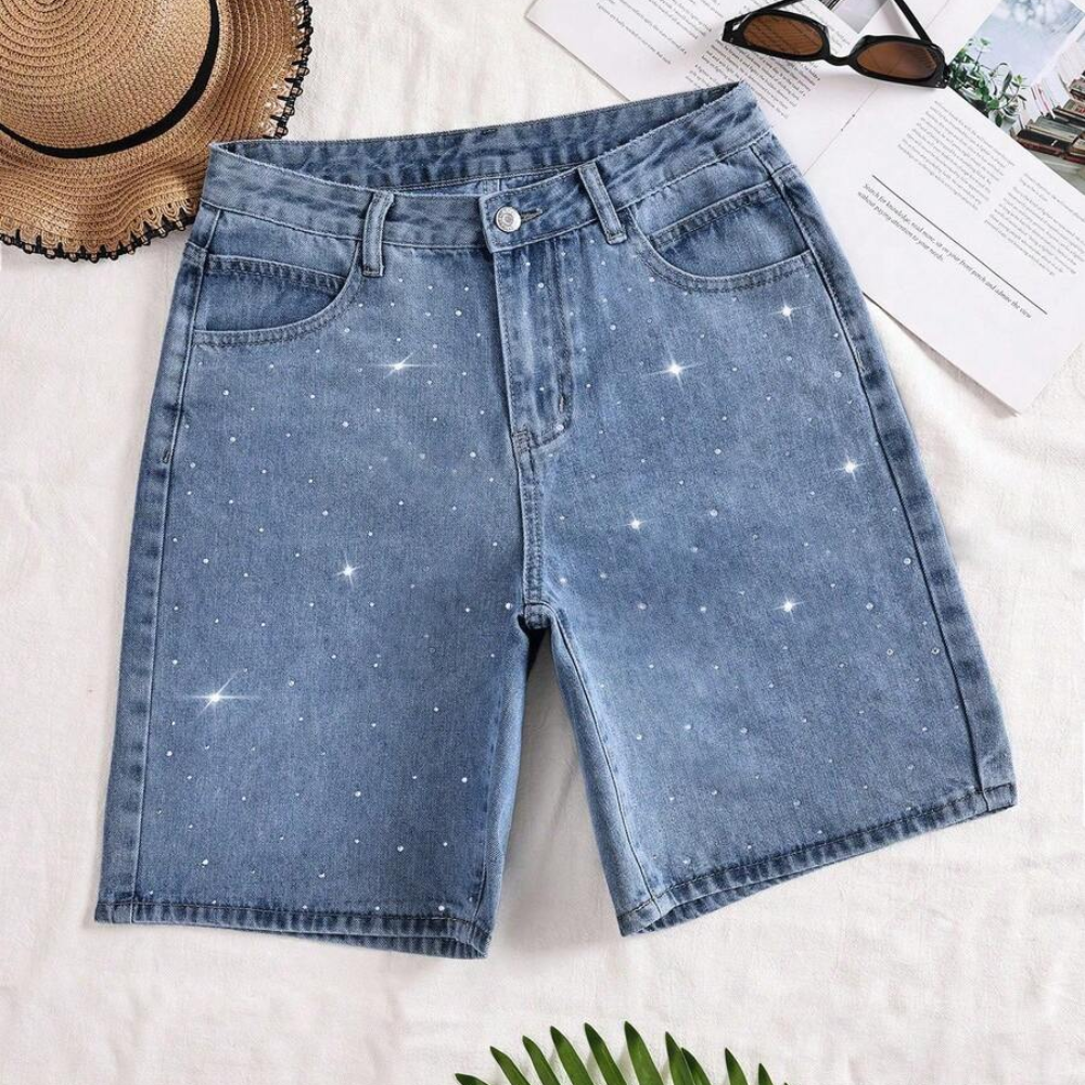Washed Straight Denim Shorts For Women