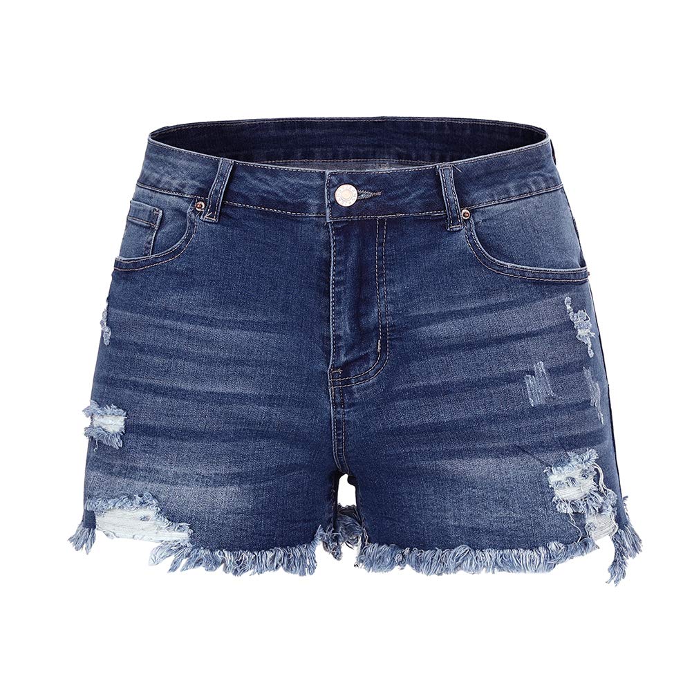 Casual Denim Ripped Stretchy Mid Rise Shorts For Women
