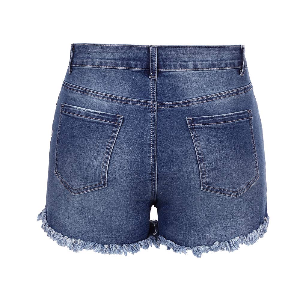 Casual Denim Ripped Stretchy Mid Rise Shorts For Women