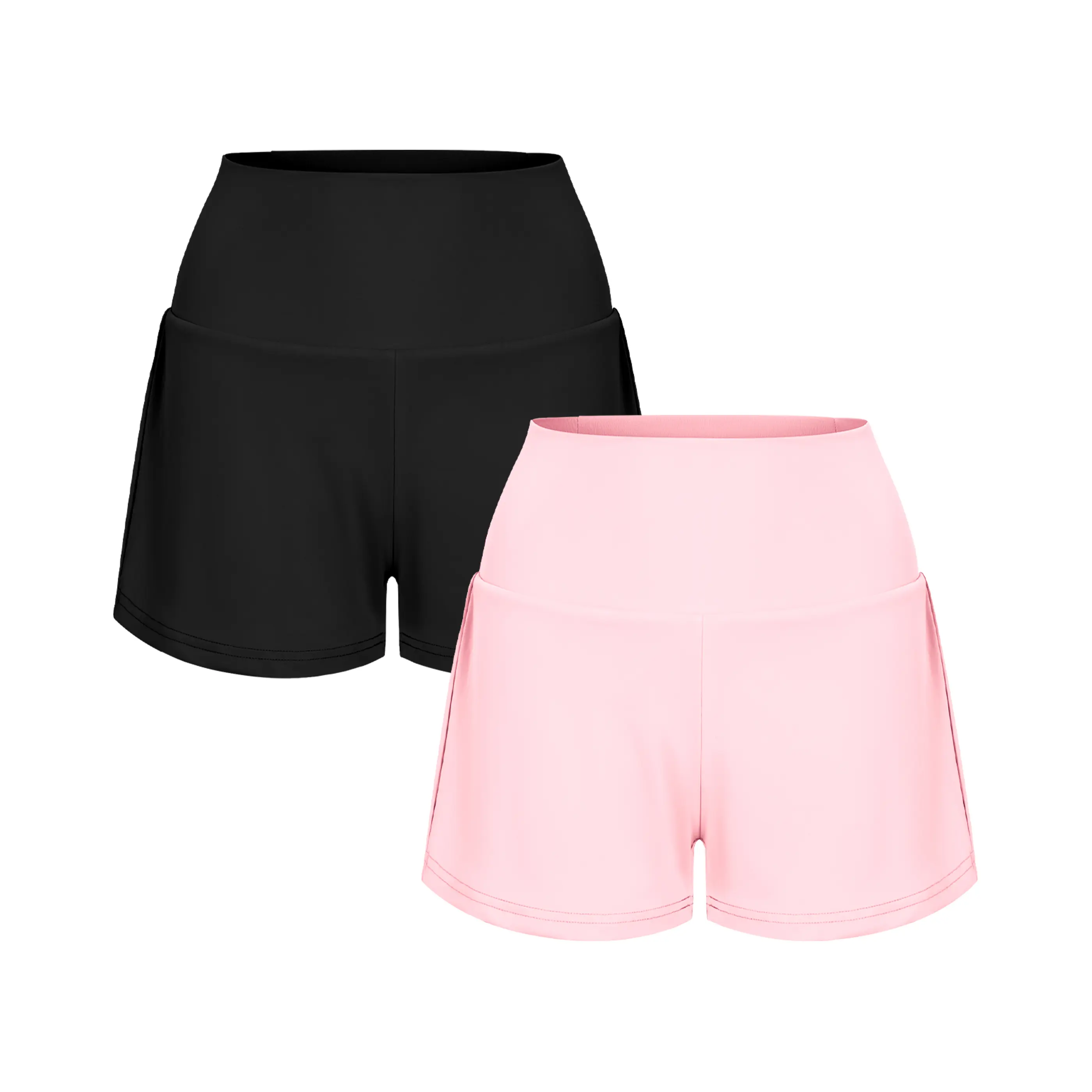 Womens High Waisted 2 In 1 Yoga Shorts Set Side Hidden Pocket